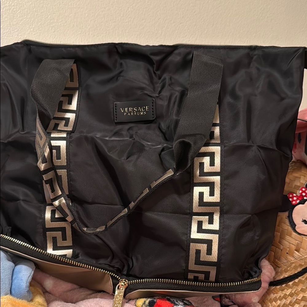 Versace Black Tote with Gold Greek Key Design